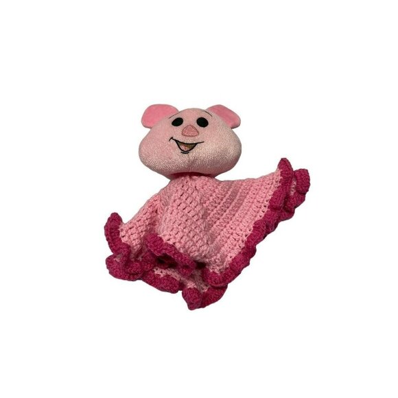 Piglet Pink SECURITY BLANKET BABY LOVEY NURSERY DECOR CROCHET Plush Doll Pig - Picture 1 of 4